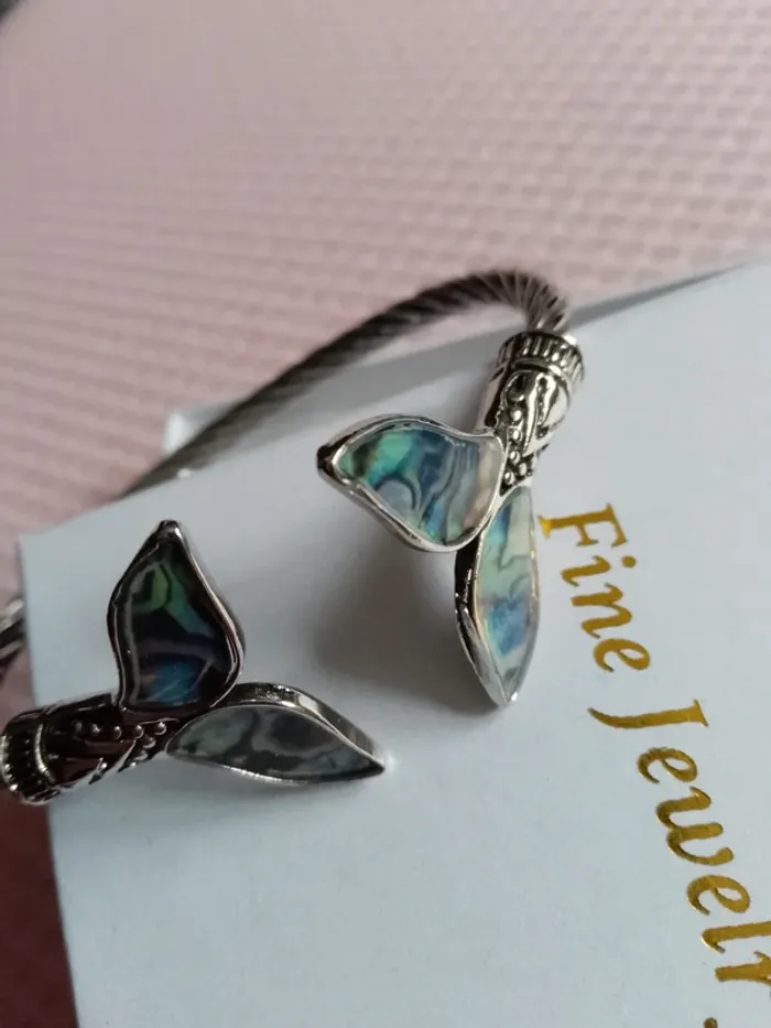 Bracelet vintage double queues de baleine en coquilles d'abalone - photo numéro 4