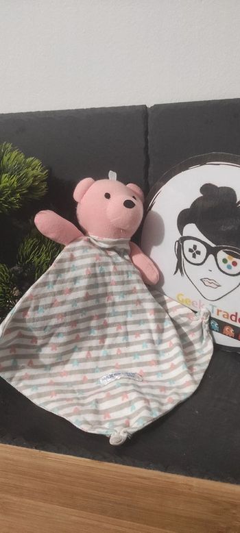 doudou ours max & olivia mini rose gris blanc rayé rayure coeur bleu noir