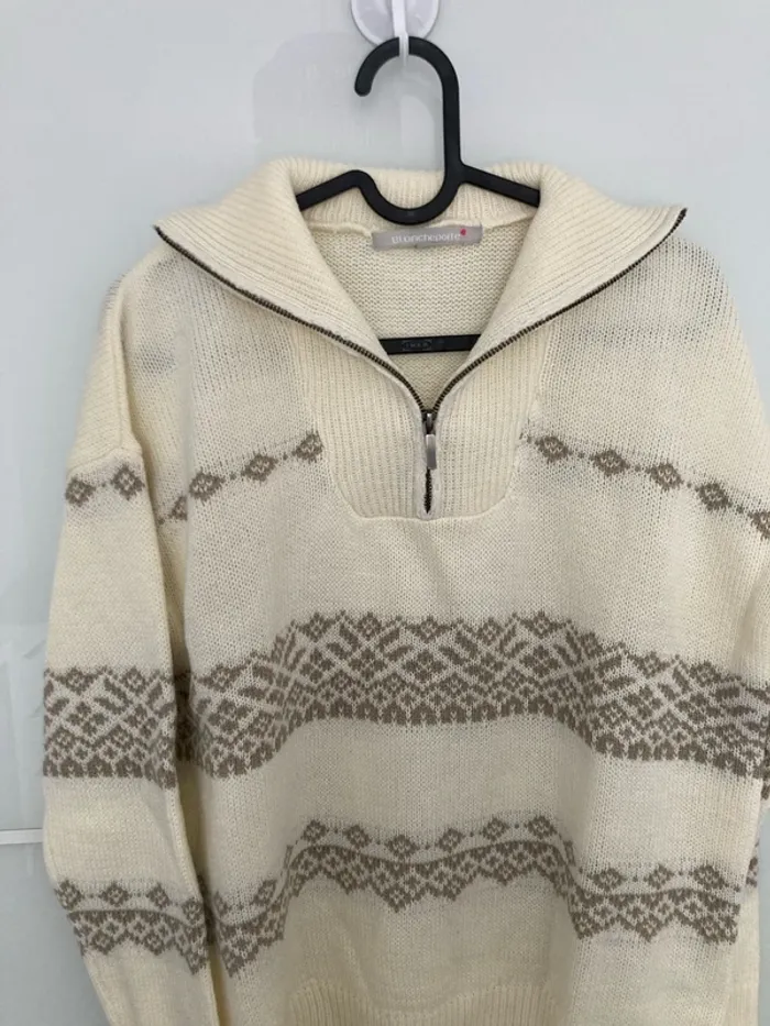 Pull motif hiver crème et beige - photo numéro 2