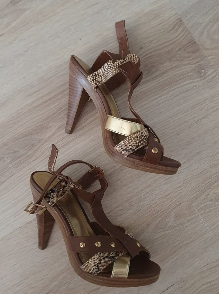 Bottines espadrilles à talons marron et dorées H&M 38 - photo numéro 2