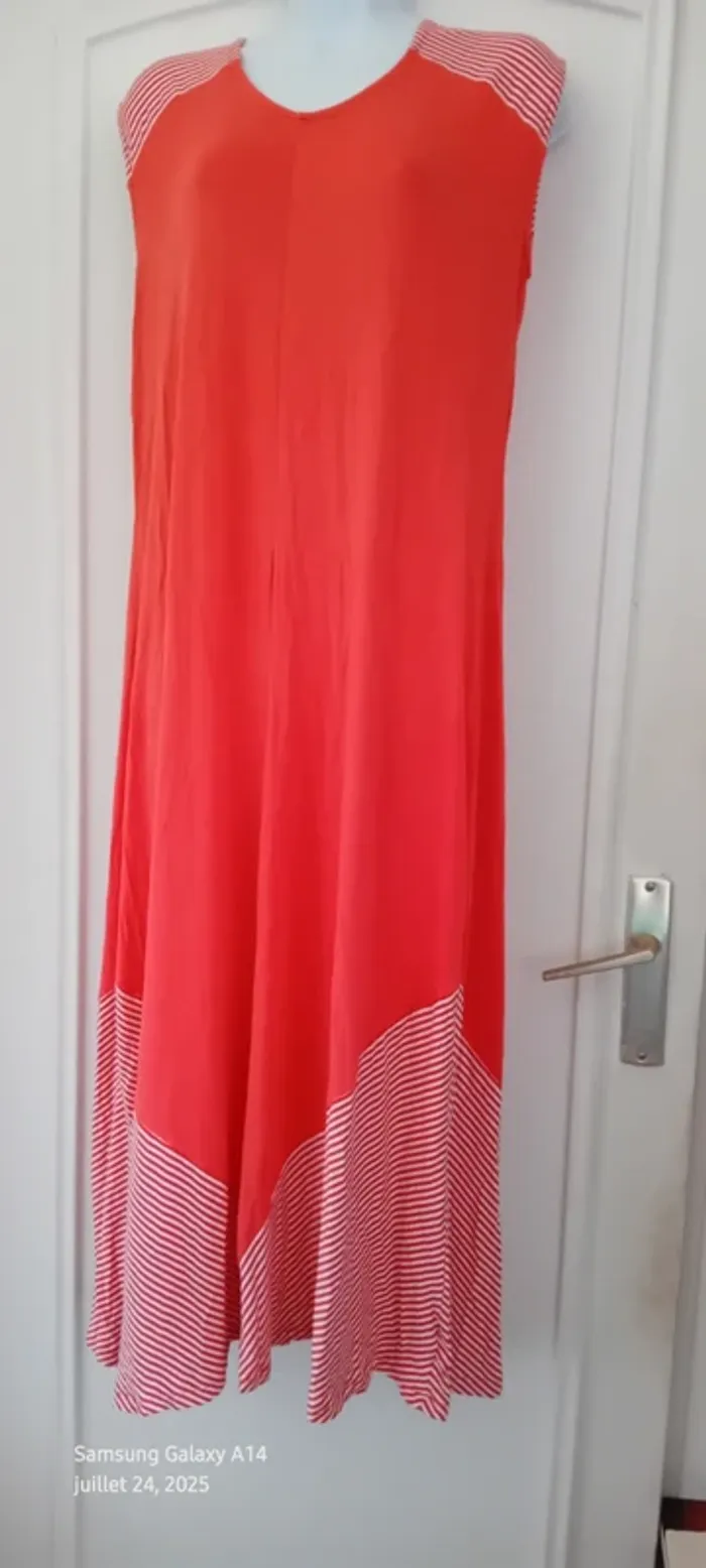 Robe très longue débardeur fluide avec rayures corail femme Xl