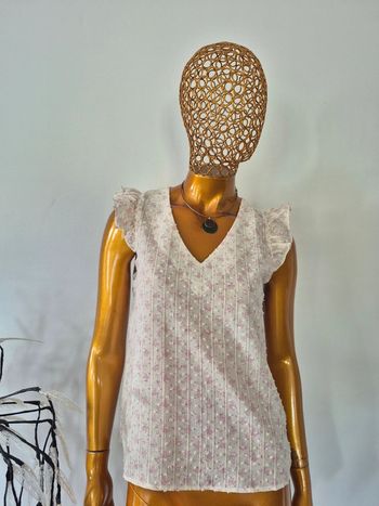 Blouse Femme Rose et Crème manches courtes Taille L/40