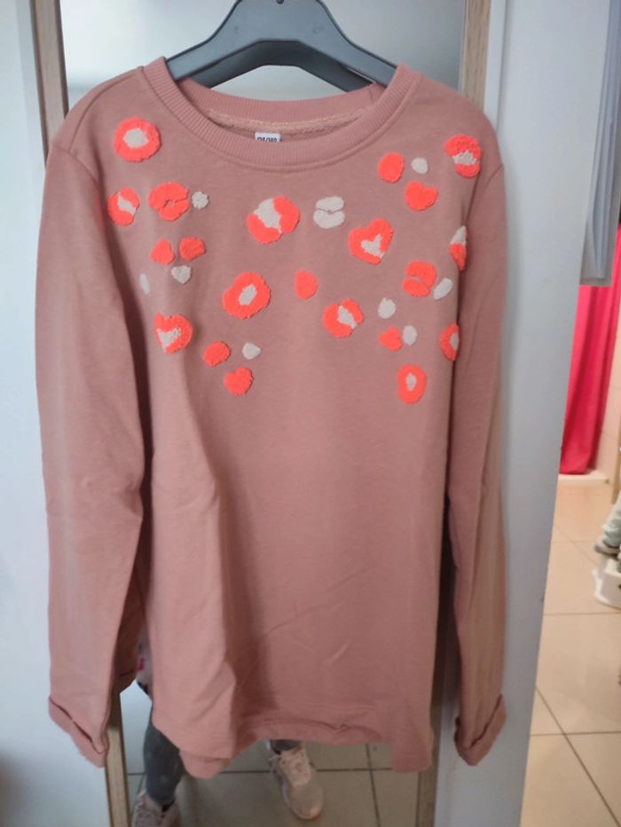 Pull sweat léger printemps saumon fille motif léopard fluo neuf 10 ans