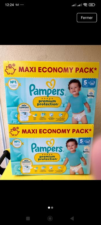 Couches Pampers taille 5 premium protection lot de 2 cartons soit 160 couches 