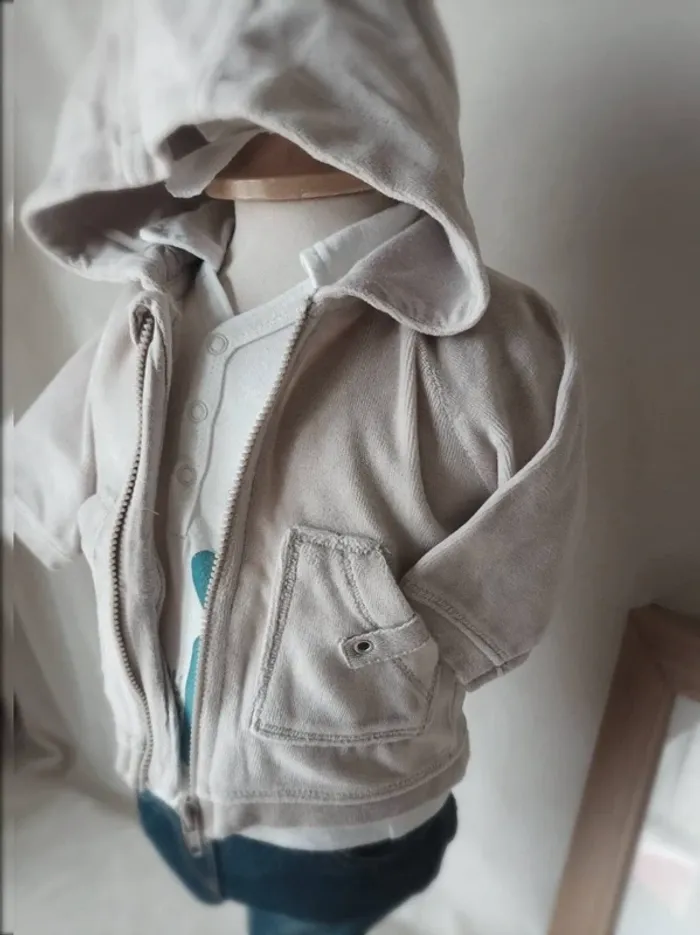 Ensemble polo manches longues et gilet zippé doux Kitchoun garçon 1 mois - photo numéro 4