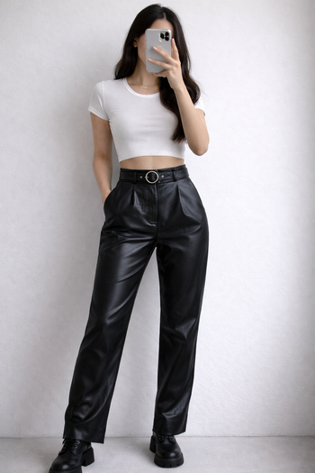 Pantalon Camaïeu simili cuir noir