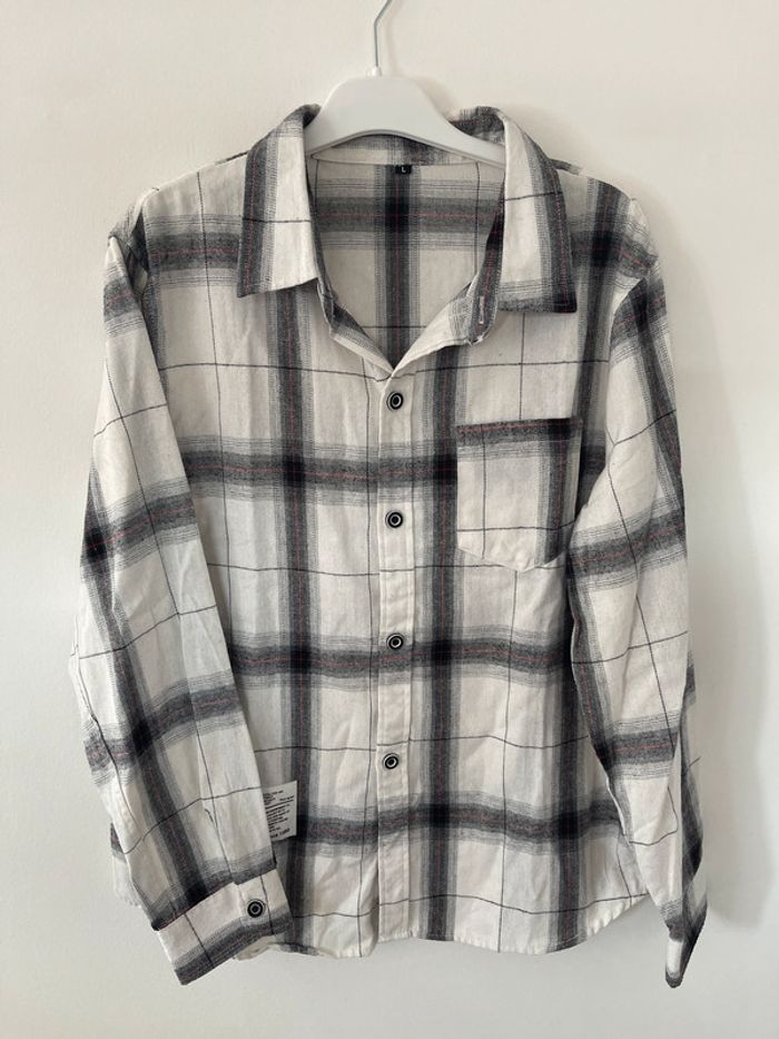 Chemise quadrillée taille L blanc et gris
