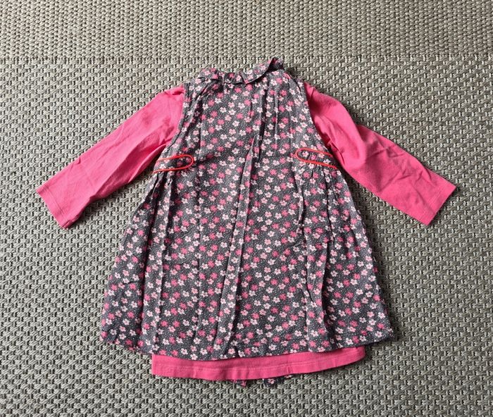 Robe blouse rose motif fleurs - 12 mois - photo numéro 3