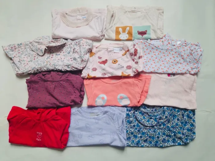 Lot 11 t-shirts manches longues fille 6 mois