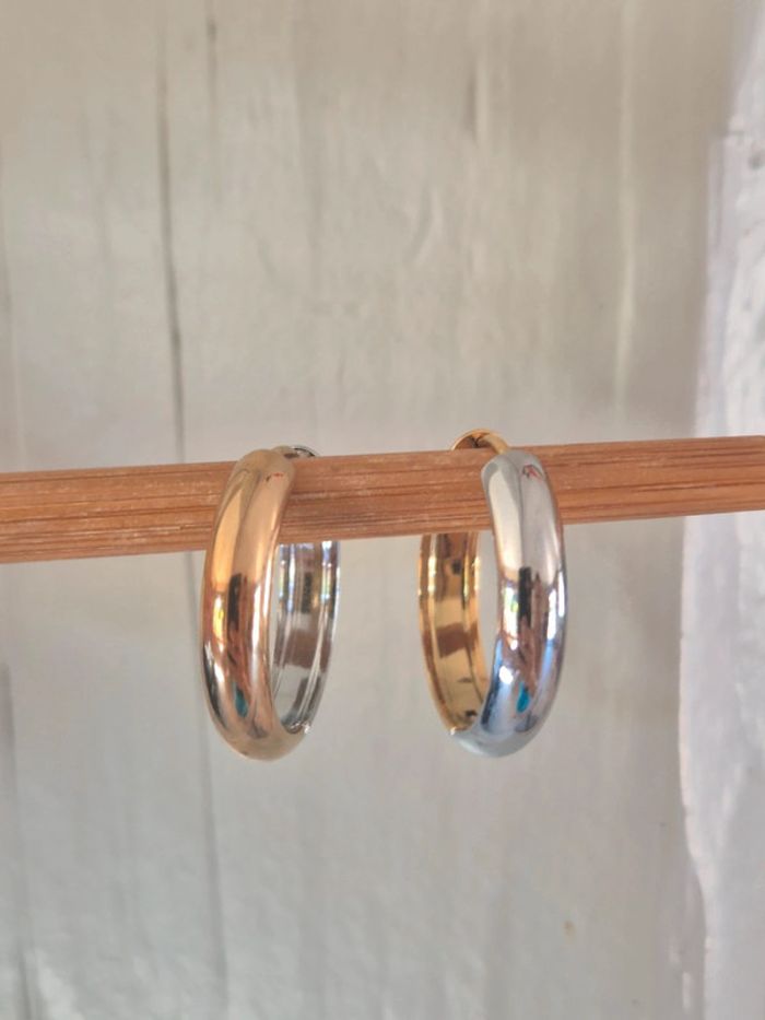 Jolie boucle d'oreilles bicolore acier - photo numéro 5