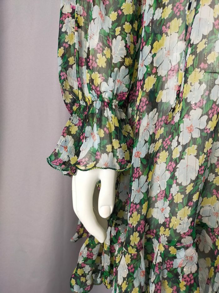 Robe fleurie Maje – Taille 1 – Voile fluide et dorures - photo numéro 7
