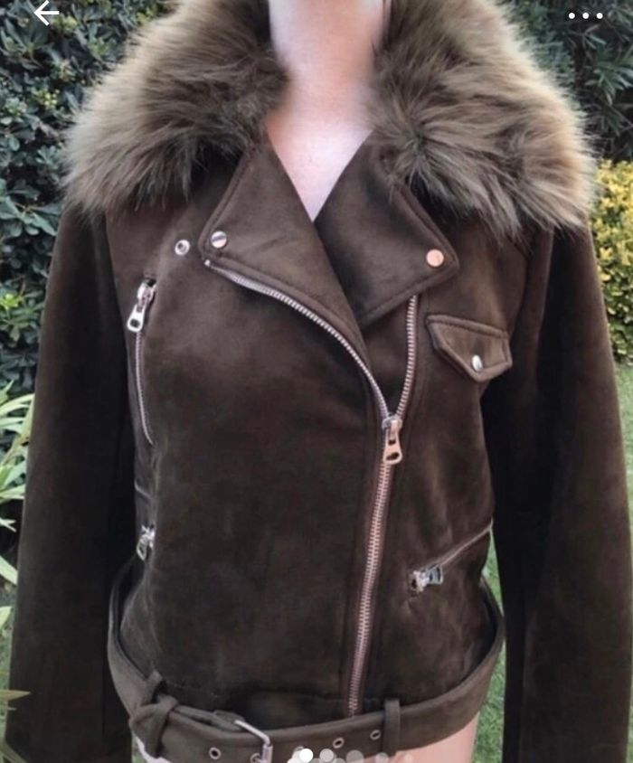 Joli blouson neuf kaki col fourrure synthétique - photo numéro 2