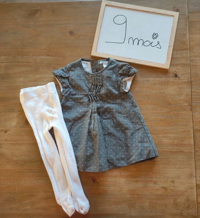 Ensemble robe grise et collant 9 mois