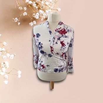 Chemisier blanc fleuri – Taille S – Élégant & léger