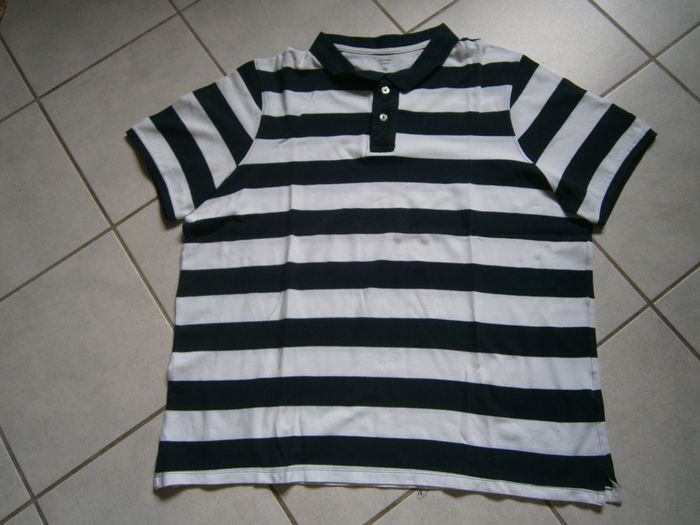 Polo MC rayé blanc/marine KIABI Taille 3XL