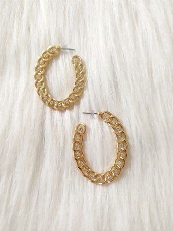 Boucles d'oreilles anneaux créoles ovales ouvertes style maillon chaîne avec strass