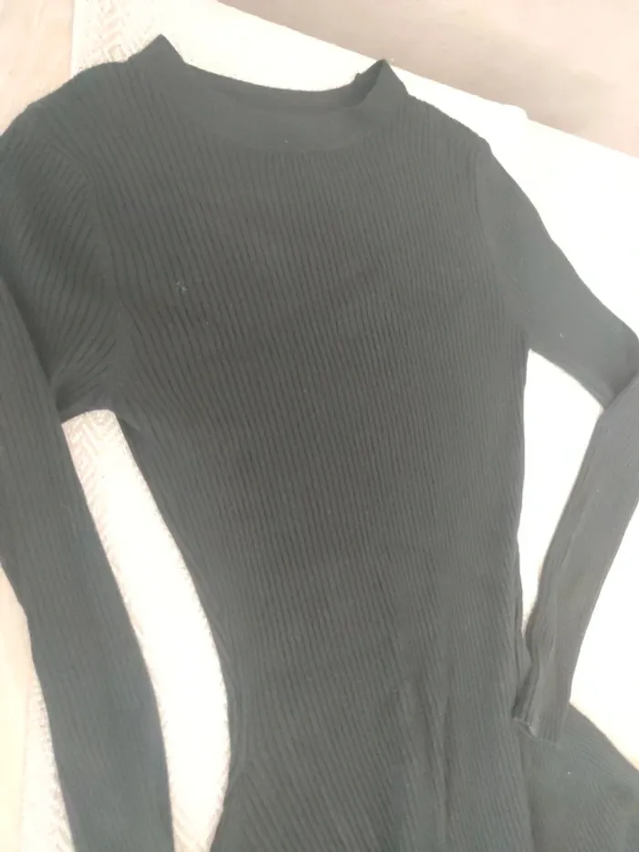 Robe pull moulante 14/16 ans noir côtelé - photo numéro 2