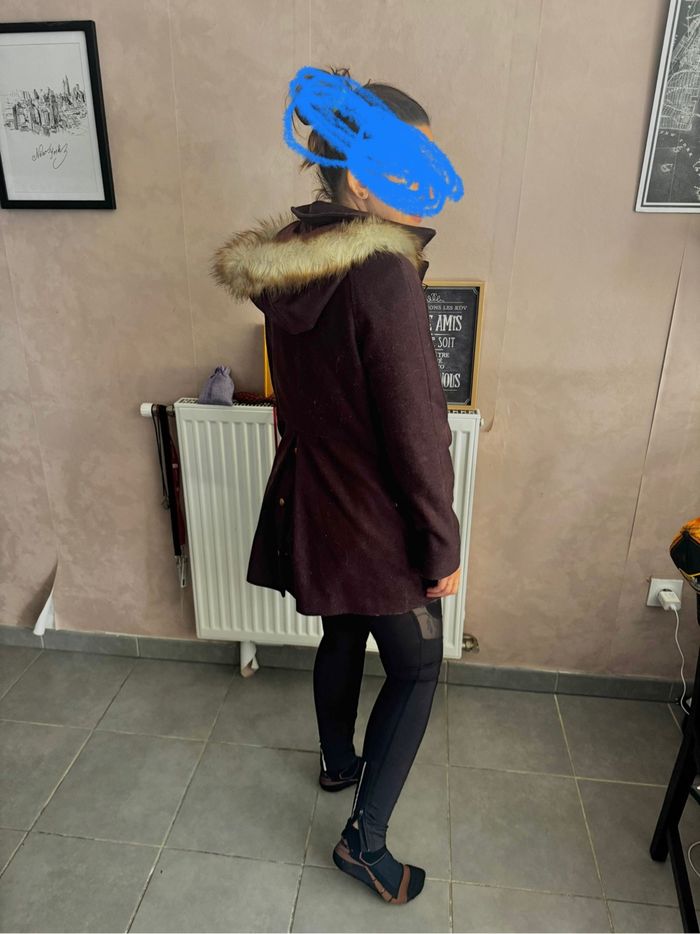 Manteau 62% laine KOOKAI lie de vin - photo numéro 2