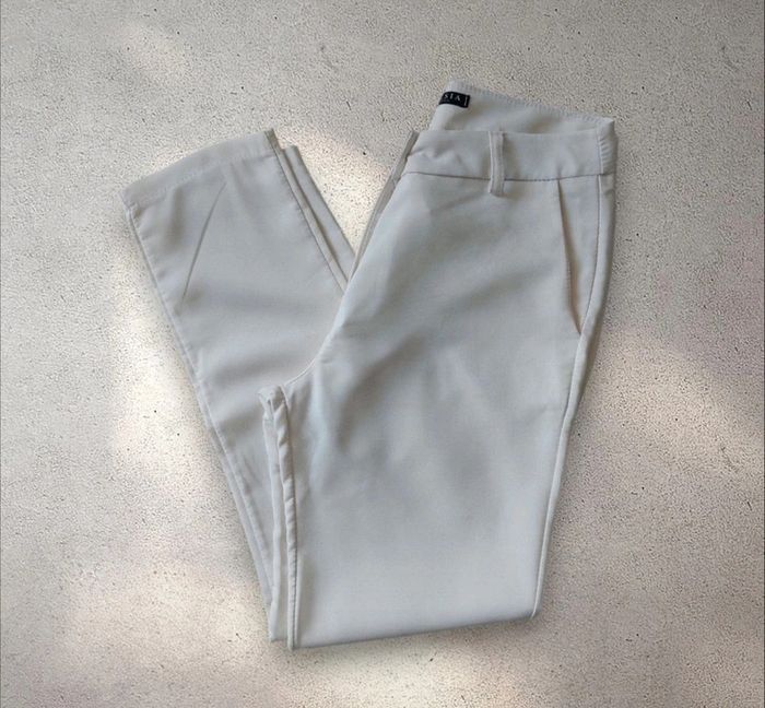 Pantalon de tailleur blanc coupe droite femme 38