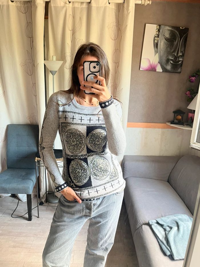 Pull laine vintage montagne grunge bohème champêtre