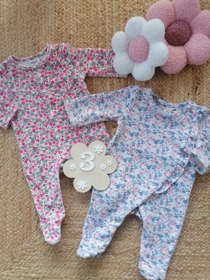 Lot de deux pyjamas fleuris - Tape à l'oeil - 3 mois