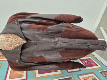 Manteau Pap'Kik cuir et daim marron chocolat vintage Taille 3