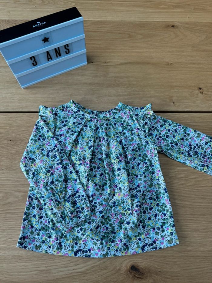 Blouse ML en tissu liberty Wiltshire tons vert/rose/marine - Taille 3 Ans