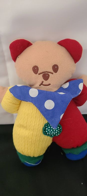 doudou ours bandana pois , jaune rouge