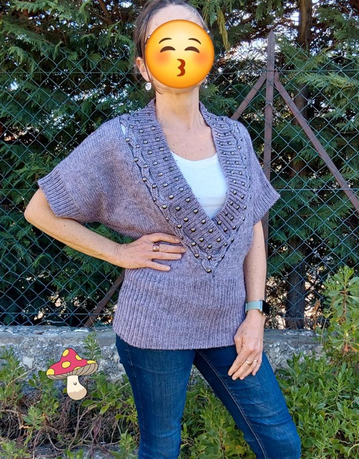 Pull laine vintage shabby fairycore romantique parme lila T unique