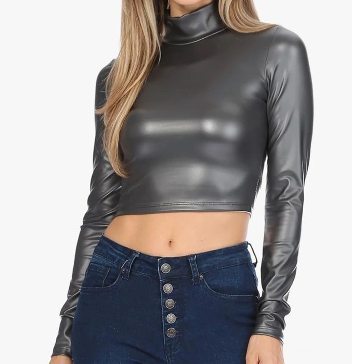 Crop top gris anthracite brillant – Taille M – Neuf - photo numéro 5