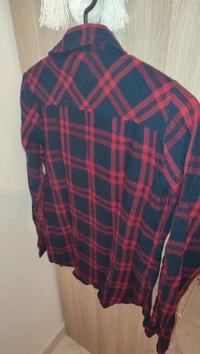 Chemise carreaux noir et rouge manches longues - photo numéro 2