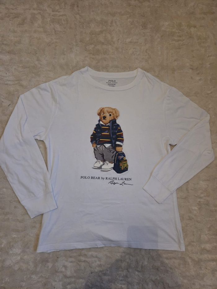 T-shirt à manches longues Polo Bear Ralph Lauren blanc – Taille 14/16 ans - équivalent XS/S adulte - photo numéro 2