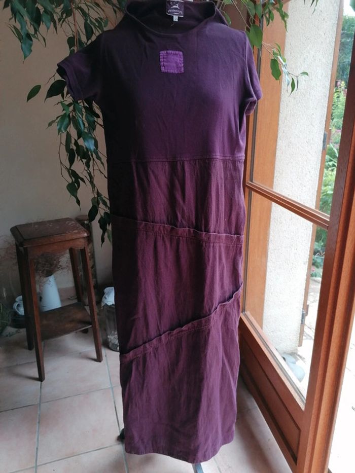 Robe longue bi matiere lin coton. T40