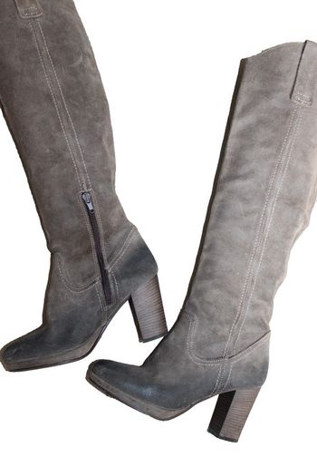 bottes hautes en cuir retourné effet vieilli talon haut et large = 8 cms