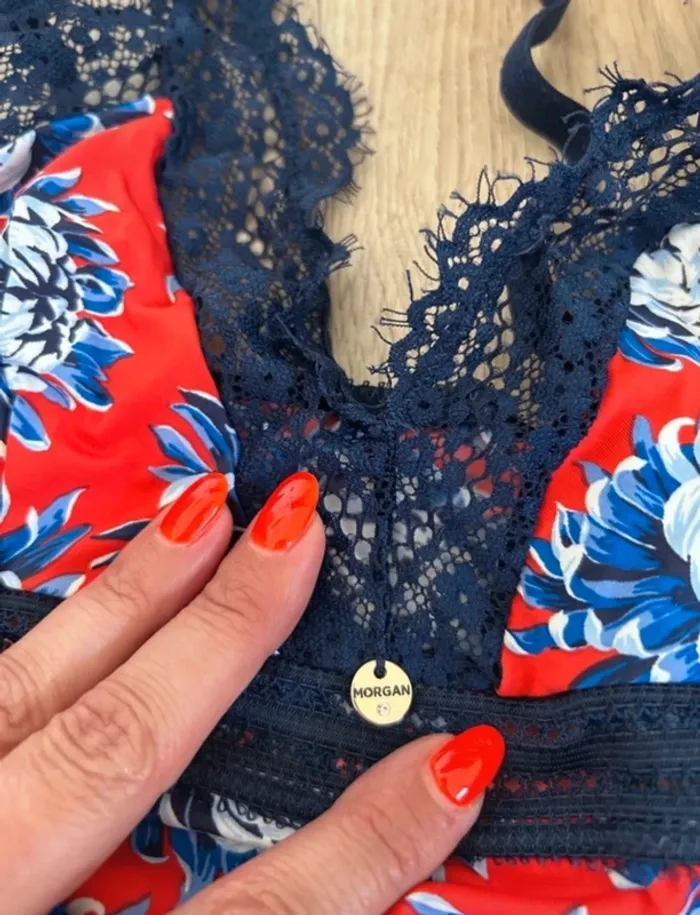 Morgan lingerie, nuisette, rouge, imprimée, florale, femme, taille 38/40 - photo numéro 3