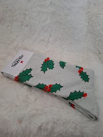 Paire de chaussettes à paillettes imprimé houx
