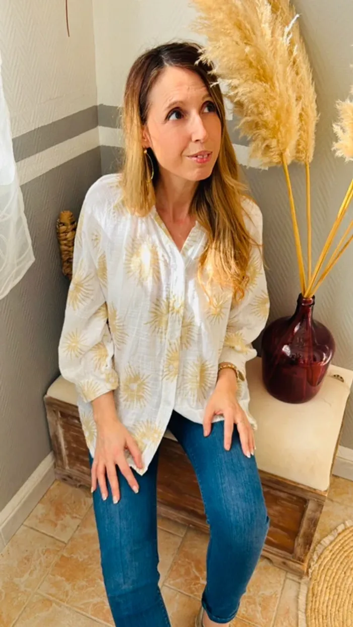 Blouse bohème blanche et motifs dorés Taille unique - photo numéro 3