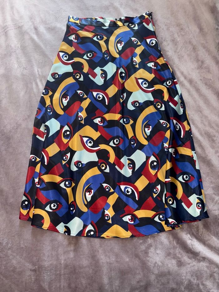 Jupe Monki imprimé abstrait coloré – coupe longue fluide taille 36 - photo numéro 3