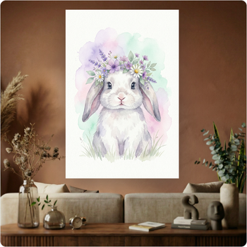 Affiche lapin aquarelle "Lapin Fleuri" poster déco murale enfant A3 Sans cadre