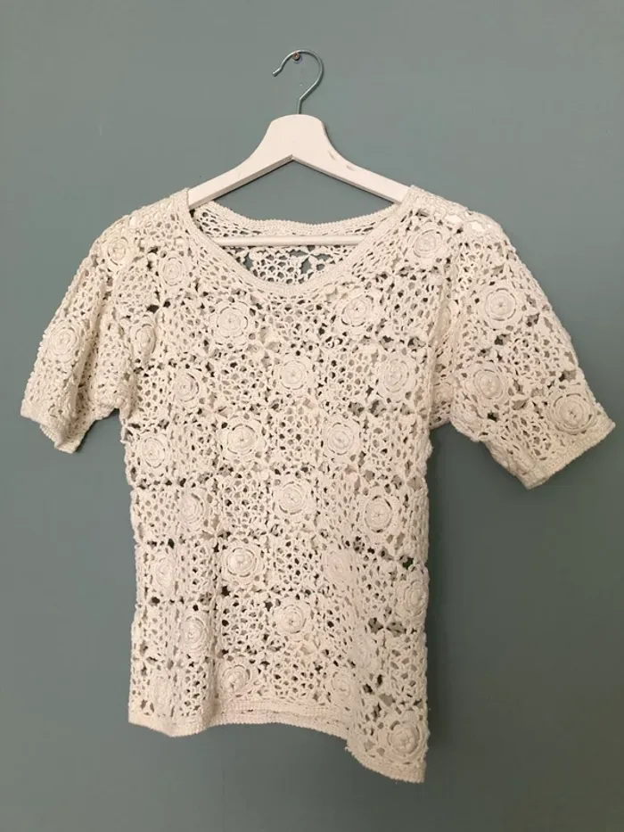 Haut Manches Courtes Blanc Macramé S