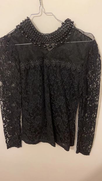 Haut noir perle dentelle l