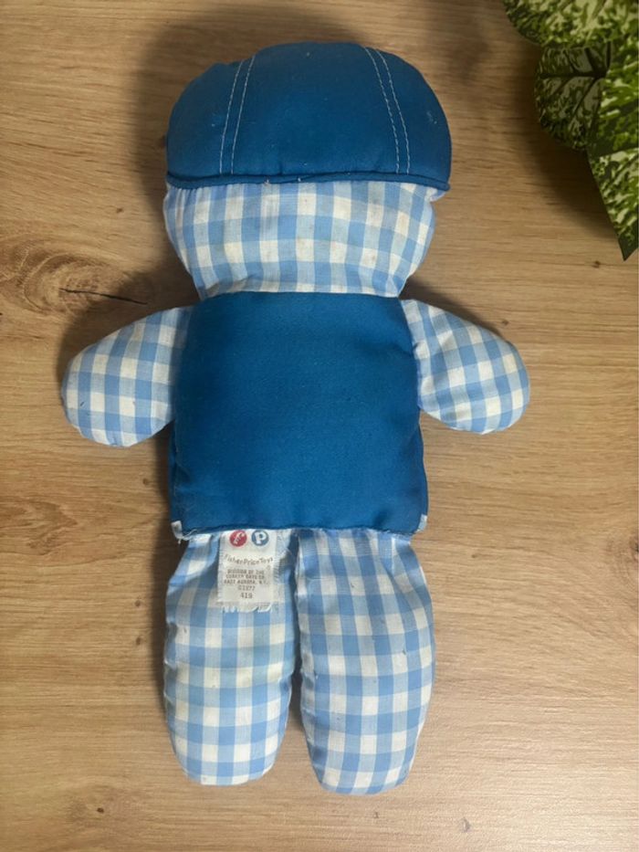 Vintage ancienne poupée chiffon bleu carreaux cholly Dolly Fisher Price 1977 - photo numéro 3