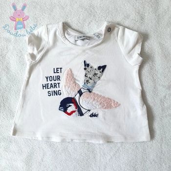 T-shirt blanc oiseau bébé fille 3 Mois IKKS