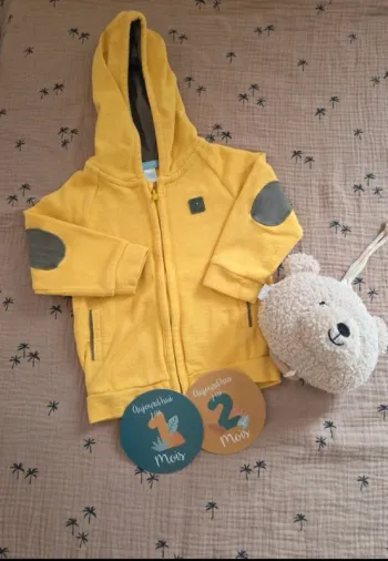 Veste à capuche zippée jaune Obaibi bébé mixte – Taille 12 mois