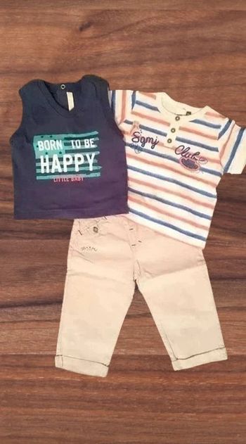 Ensemble pantalon + 2 t-shirts garçon 9 mois Sergent Major
