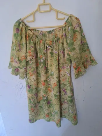 Robe courte / Tunique verte floral Taille Unique