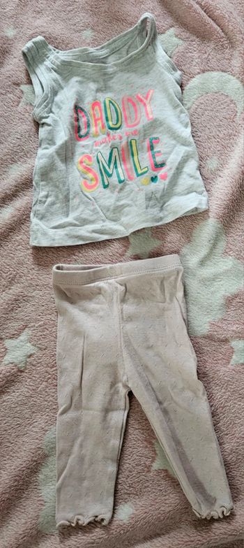 Ensemble tee-shirt manches courtes "daddy makes me smile" coeurs 0/3mois & 1 legging rose Obaïbi