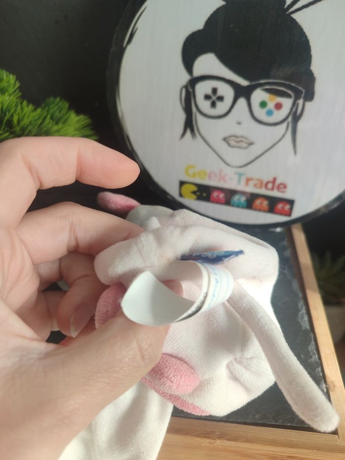 Doudou mouchoir souris Sucre d'orge rose blanc cajou noeud range peluche Velour - photo numéro 3