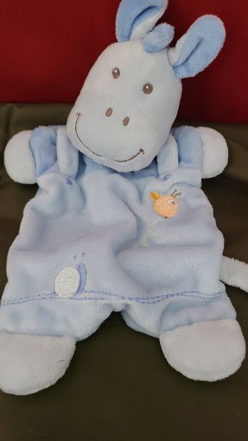 Doudou plat cheval âne VETIR bleu escargot abeille