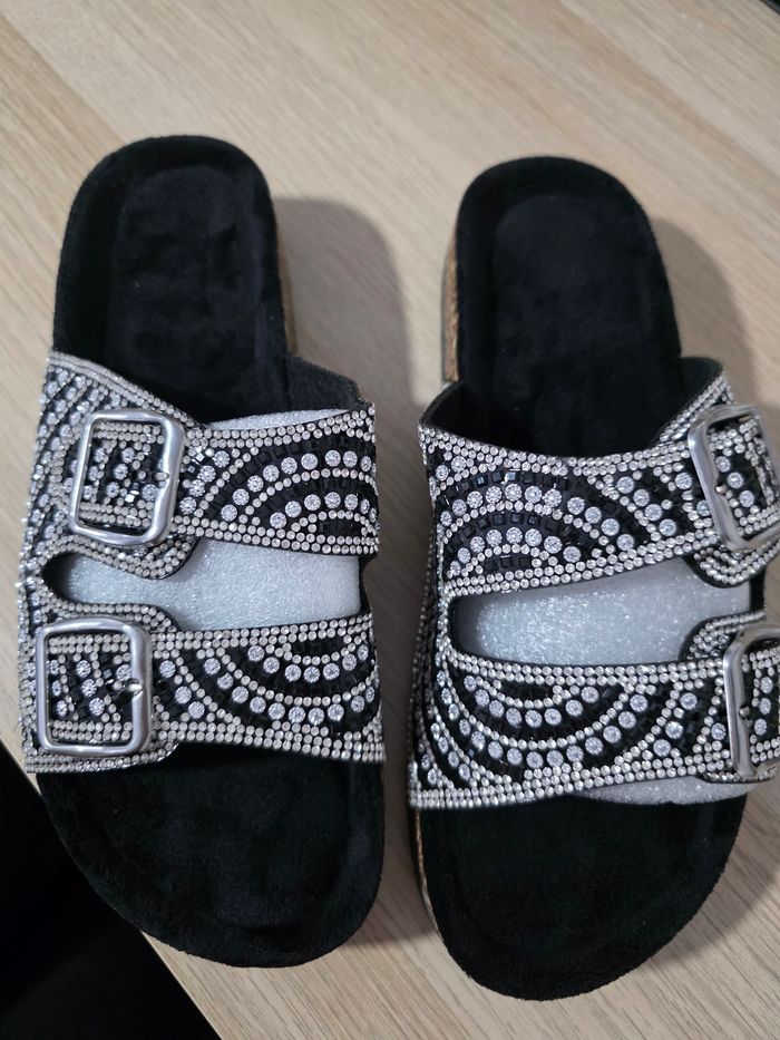 Claquettes sandales tong strass paillettes noir - photo numéro 2